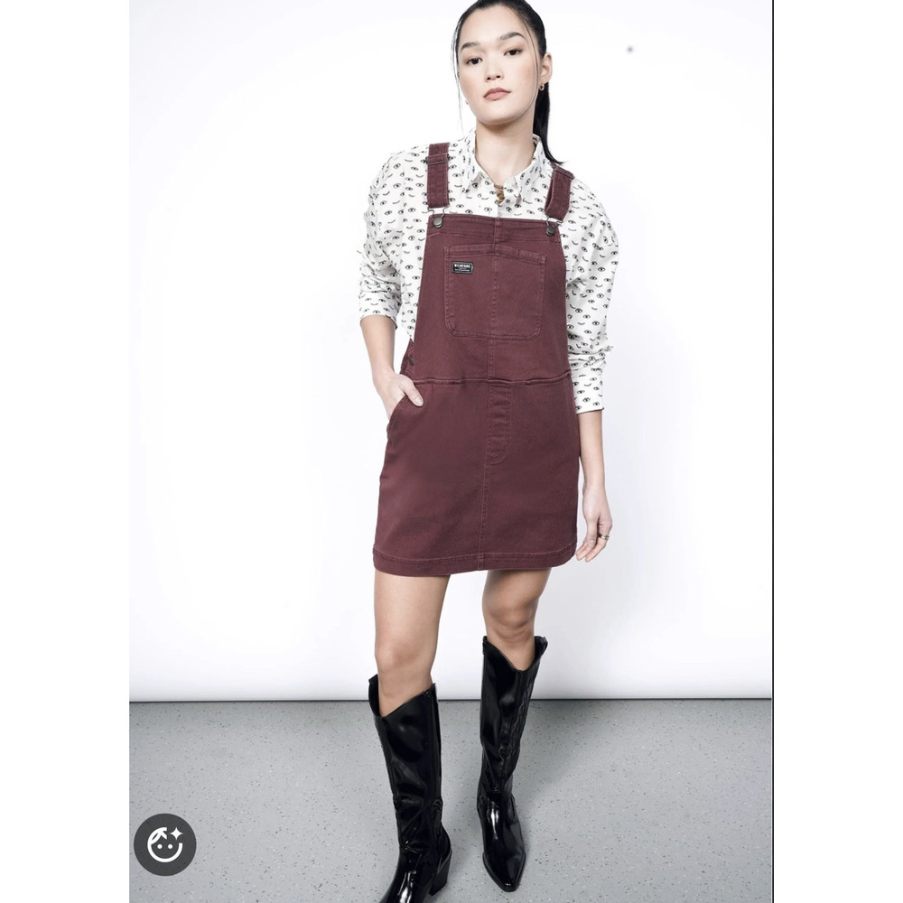 Wildfang Essential Denim Skirtall Overall Dress Jumper Rose Brown Size XS NWT